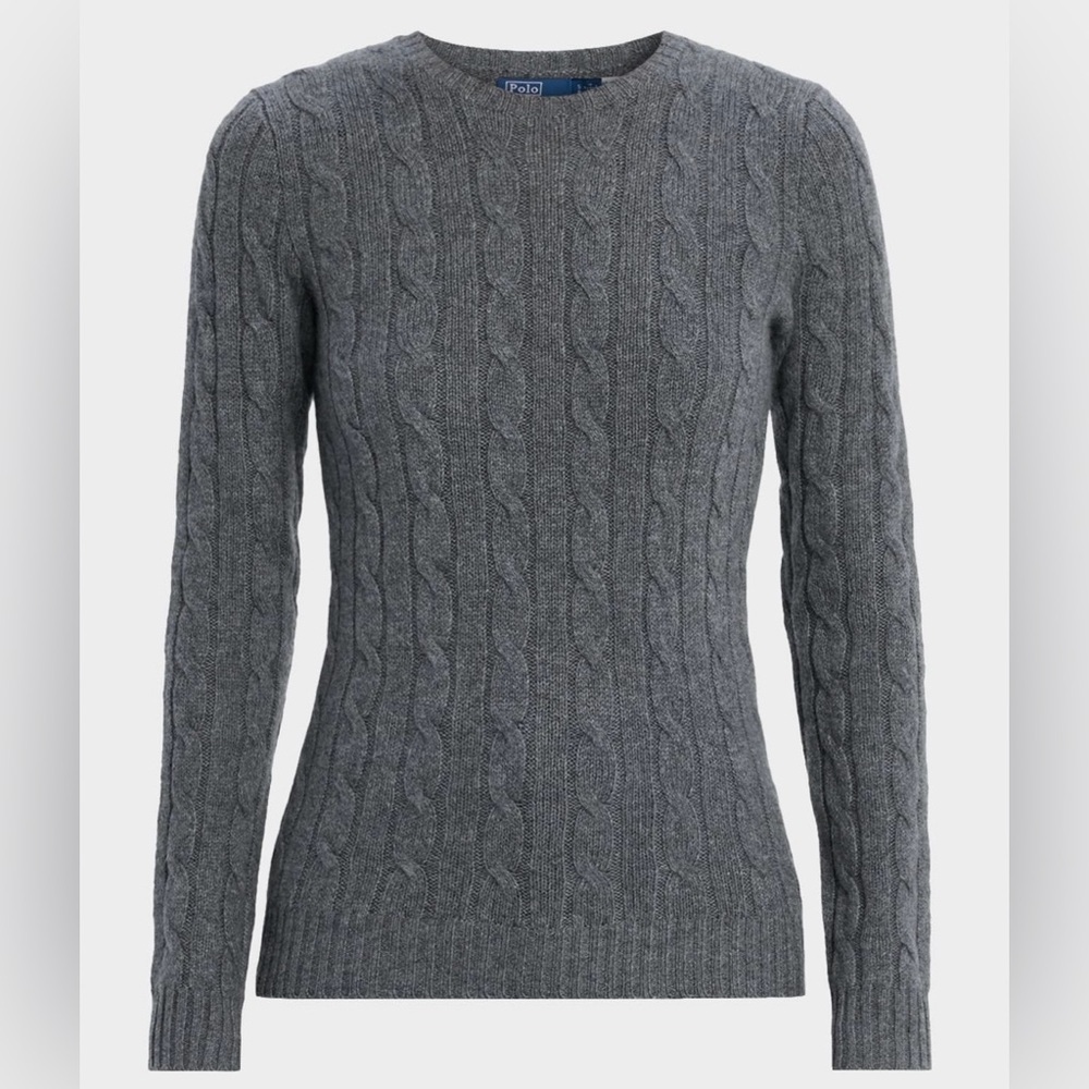 Polo Ralph Lauren Cashmere Cable-Knit Crewneck Sweater Sz S Battalion Gray